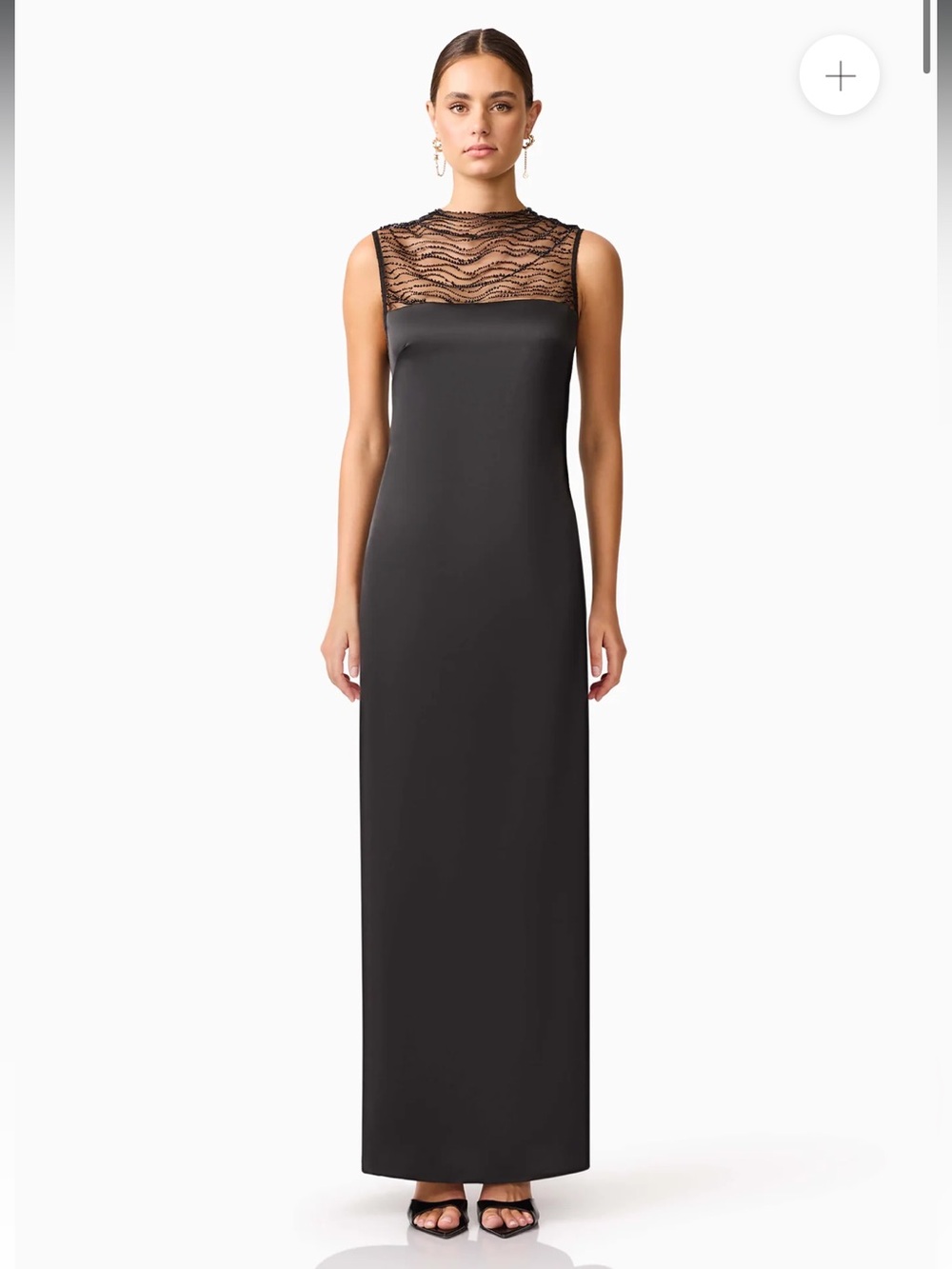elliatt margot black satin pearl beaded mesh overlay maxi gown dress size XS NEW
